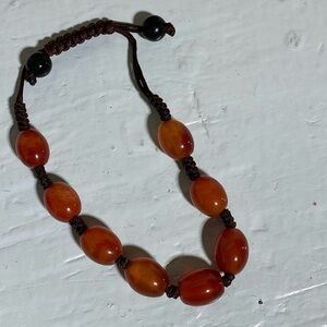 Orange Beaded Bracelet with Adjustable Cord